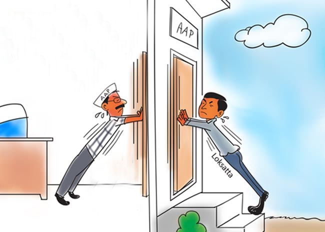 AAP Vs LokSatta Cartoon and many more Political Cartoons at Teluguone.com